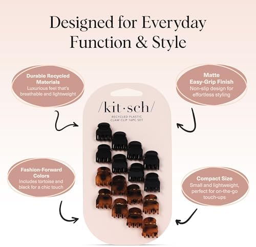 Kitsch Mini Hair Clips for Women - Tortoise & Black, 16 Pcs - Image 4
