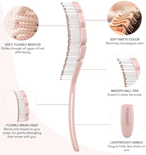 FRAMAR Vented Pink Hair Brush For Women, Flex Brush With Bendable Frame - Image 4