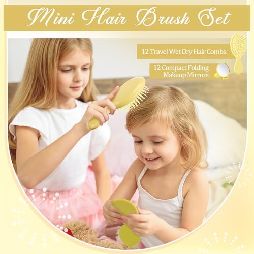 Meanplan 24 Pcs Mini Hair Brush Set Travel Wet Dry Hair Combs Pocket Detangling Compact Folding Makeup Mirrors for Spa Sleepover Birthday Bridal Shower Bachelorette Christmas Party Gift(Yellow) - Image 6