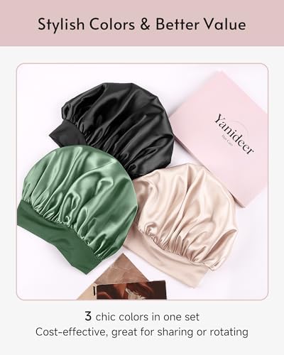 Yanideer 3 Pcs Satin Bonnet for Sleeping Double Layer Hair Bonnets for Women with Elastic Band - Image 7