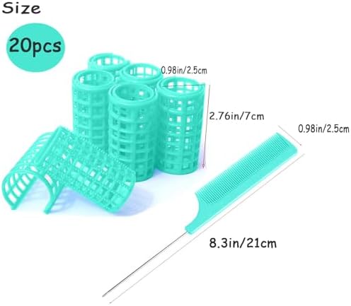 20PCS Plastic Hair Rollers Set 2.5cm/1in Heatless Rollers Hair Curlers Snap on Rollers Self Grip Rollers Hairdressing Curlers Tools for DIY Hairdressing Hair Salon (Green) - Image 2
