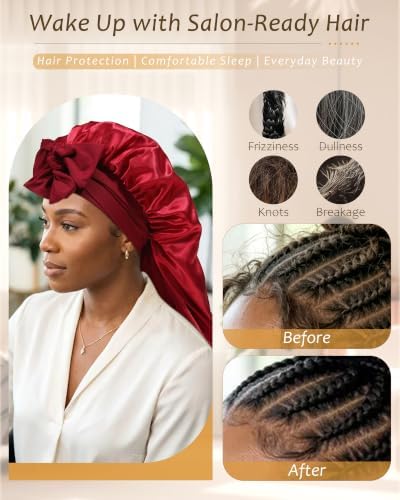 AWAYTR Long Satin Bonnet for Braids - Double Layer Hair Bonnet for Sleeping - Image 4