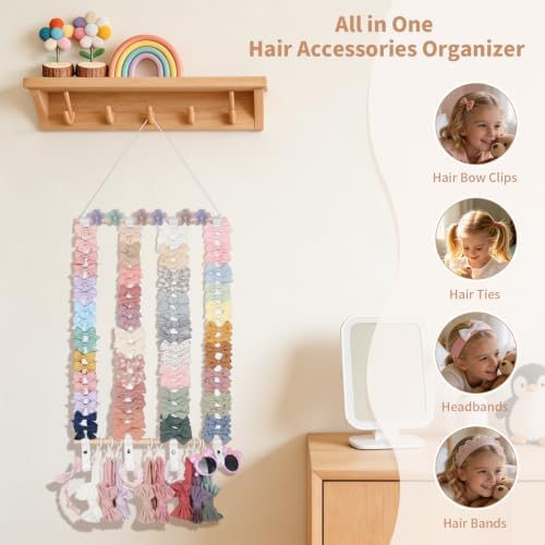 Hair Bow Organizer Holder for Girls Baby Headband Organizer, Beige - Image 4