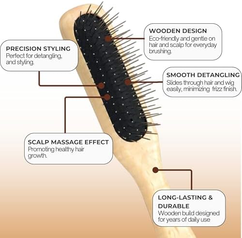 Wig Brush Detangling Comb for Synthetic Fibers Wooden Hair Brush for Wigs - Image 4