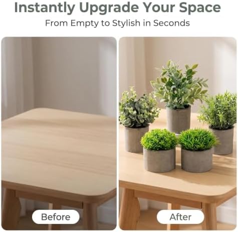 AUUGUU Artificial Potted Plants Faux Greenery in Cement Pots for Shelf, Bookshelf, Office or Home Decor, Small Decorative Fake Plants for Modern Indoor Display - Image 5