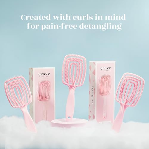 Crave Naturals FLEX DMC Detangling Brush for Thick Hair - Glide Thru Detangling Brush - Detangler for All Hair Types - Flexible Layers Square Paddle Hairbrush - Pink - Comfort Grip - Image 2