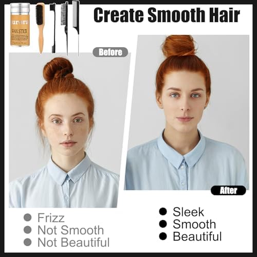 Boar Bristle Slick Back Hair Brush Comb with Wide Boar Bristle Brush,Hair Wax Stick,500PCS Elastic Rubber Bands for Women and Men Sectioning,Parting - Image 2