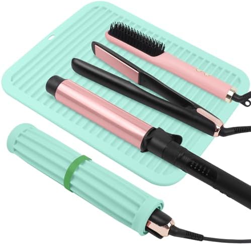 Silicone Heat Resistant Mat for Hair Tools, Oversize, Green by WRORUNER