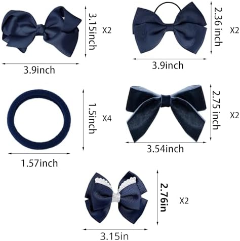 phnydreg Girl Navy Hair Bow Accessories 14 Pieces Uniform Hair Bows Hair Clips Headband for School Toddler Girls - Image 2