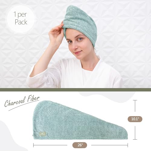 myHomeBody Hair Towel Wrap, Quick Drying Turban, Absorbent Cap – Green - Image 3