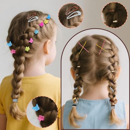 TsMADDTs Hair Accessories, Elastic Hair Ties for Baby Toddlers Kids Girls, 6 Colors Small Rubber Bands Set with Ties and Clips, Styling Tools - Image 6