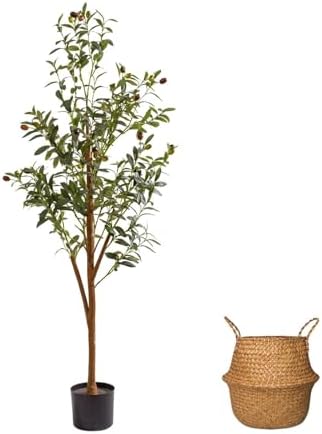 4FT Artificial Olive Tree Indoor, Tall Faux Olive Tree with Pot&Basket, Large Fake Olive Tree with Realistic 576 Silk Leaves and 32 Fruits for Living Room Home Office Decor. by Unknown