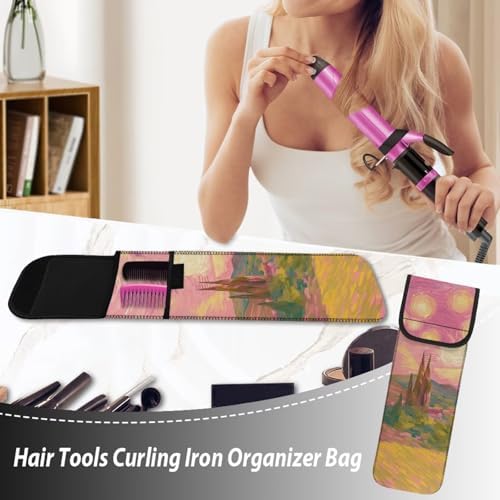 Heat Resistant Neoprene Curling Iron Holder Cover Bag Flat Iron Travel Case for Hair Tools Organizer Bag or Travel Daily Use,Pink Starry Sky 15 x 5 Inches Long-Term Use - Image 5