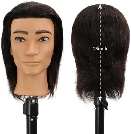 12" Male Mannequin Head with 100% Real Human Hair for Barber Exam & Styling Practice Training, Professional Haircut Manikin Doll Head with Free Clamp Stand, Deep Black - Image 6