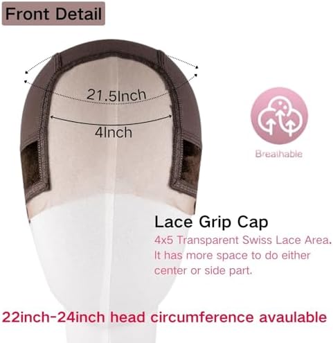 Lace Wig Grip Cap Women: 4x5 Transparent Swiss Lace Front - Non-slip Wig Gripper for Keeping Wigs In Place - Adjustable Elastic Headband Medium Size - Image 2