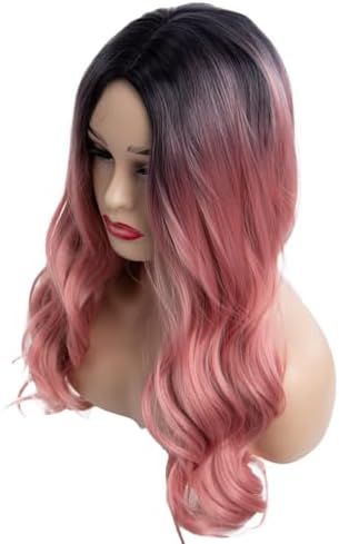 Long Curly Wavy Ombre Pink Wig for Women Synthetic Replacement Costume Halloween Natural Hair Wigs for Daily Use - Image 4
