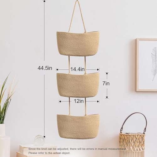 TeoKJ Over the Door Hanging Storage Basket Woven 3 Tier Wall Organizer Jute - Image 5