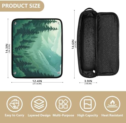 Hair Tools Travel Bag with Heat Resistant Mat Detachable 2-in-1 Curling Iron Travel Case Hot Tools Organizer for Straightener Flat Iron Mountain Forest Trees Green 02 - Image 4
