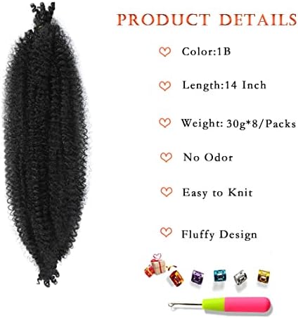 14 Inch Pre-Separated Springy Afro Twist Hair 8 Packs Black Pre-Fluffy Natural Curls are Perfect for Marley Crochet Hair Suitable for Black Women (1B#, 14 Inch (Pack of 8)) - Image 2