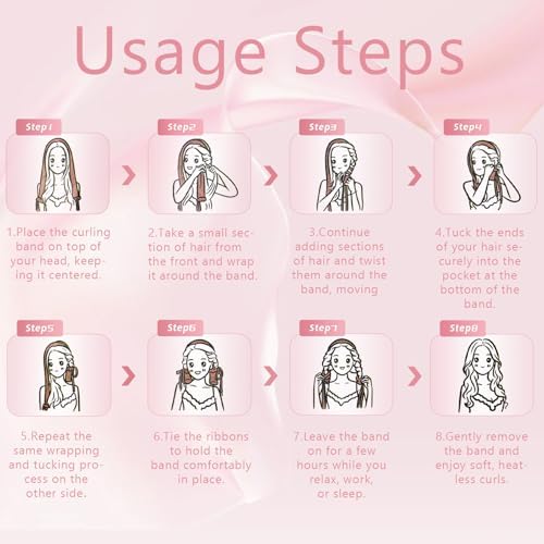 Curling Tie New Hair Curlers to Sleep in, Heatless Curls Overnight Headband, Soft Ribbon Wrap for Long Hair, Perfect Natural Curls Bouncy Curls Hairstyle Hair Suitable for All Hairs Types (Pink) - Image 4