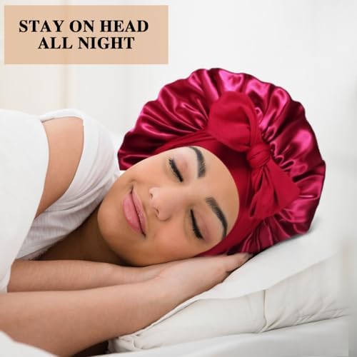 2+3 Large Satin Bonnets with Scrunchies for Women, Hair Bonnet Sleeping Tie Bonnet for Braids Curly Hair - Image 6