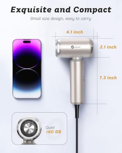slopehill Dual Voltage Travel Hair Dryer with Diffuser, Ionic, 1500W, Gold - Image 3