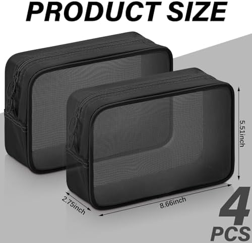 Weewooday 4Pcs Mesh Makeup Bag, Black, Large, Classic - Image 2