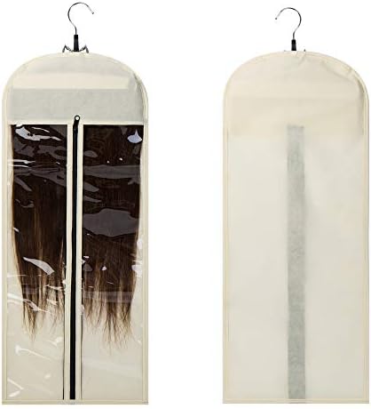 Hairro Portable Hair Extensions Carrier Non-woven Dust-proof Storage Case with Wooden Hanger for Human Hair Extensions, 26 Inch Off White - Image 4
