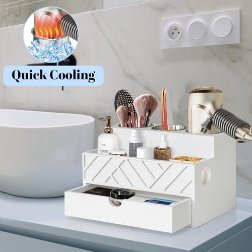 Hair Tool Organizer, Hair Dryer Holder with Drawer, Bathroom Countertop Organizer for Bathroom Accessories, Blow Dryer Organizer for Hair Styling Tools, Vanity Organizer for Bathroom, Vanity, Kitchen - Image 3