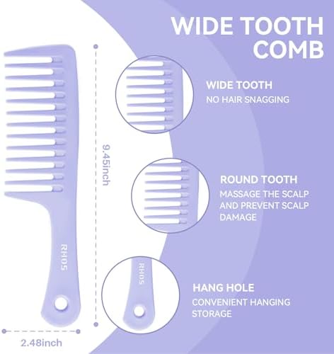 RHOS Hair Comb Set for All Hair Types and Genders - Wide, Fine Rat Tail, and Medium Detangling Combs for Styling (Purple) - Image 2
