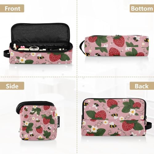 Hair Tools Travel Bag with Heat Resistant Mat 2-in-1 Hot Tools Travel Bag Organizer Flat Curling Iron Travel Case for Straightener Pink Bees Flowers Strawberry - Image 5