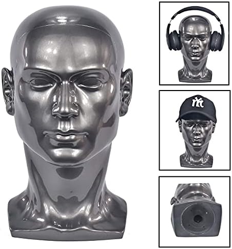 FanLin Male Mannequin Head Professional Manikin Head for Display Wigs Hats Headphone Mask Sunglasses Jewelry and Scravat Display Stand (Bright Gray) - Image 3