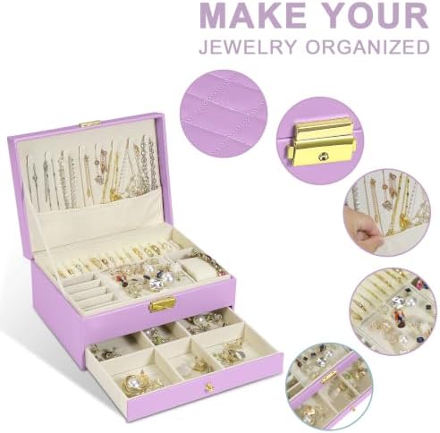 GUOER Jewelry Box for Women Girls, Two Layers Jewelry Organizer, Purple - Image 5