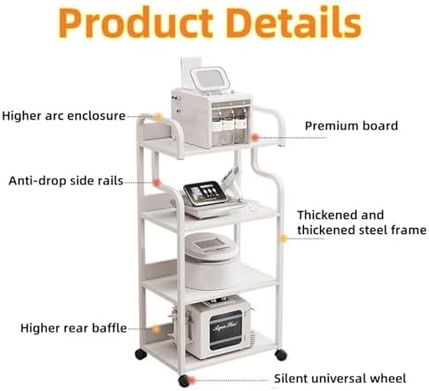 Esthetician Trolley Cart with Wheels and Armrests, Salon, Spa Beauty Machine Storage Cart, 3 Tier Beauty Rolling Cart, Mobile Rolling Cart for Beauty Salon(Gold) - Image 3