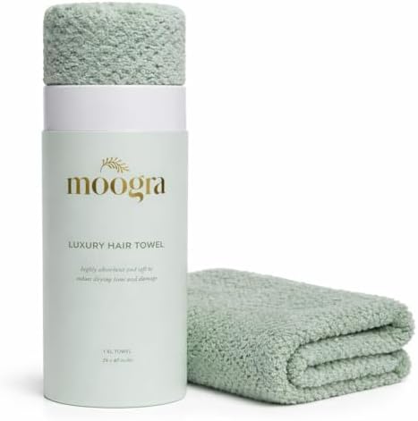 Luxury Microfiber Hair Towel Wrap for Women - Quick Dry, Super Absorbent Hair Turban, Soft & Lightweight Anti-Frizz Towel for Long, Thick & Curly Hair (Sage Green, 48" × 24") by MoograBeauty
