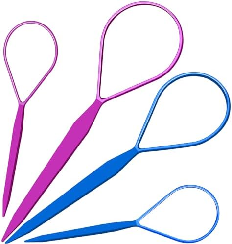 Teenitor 4pcs Pony Hair Tail Accessories, 2 Pairs French Braiding Tool, Turvy Styling Tool for Women Girls, Ponytail Pull Through Tool Purple/Blue by PERFECTYOURBEAUTY