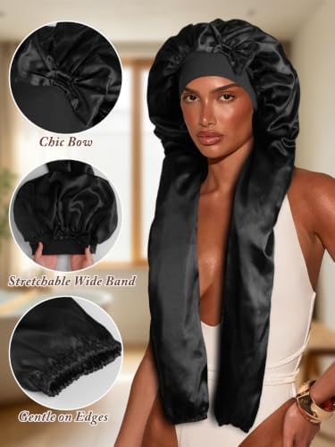 1+2 Satin Pantyhose Bonnet for Braids, Long Hair Bonnet for Women Sleeping - Image 4