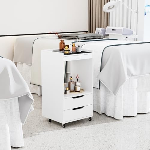 Salon Trolley Cart with Wheels, Esthetician Cart with Non-Slip Pads Drawers, Wood Mobile Storage Organizer for Beauty Spa Tattoo Esthetic Clinic Dental Salon Lab, White - Image 3