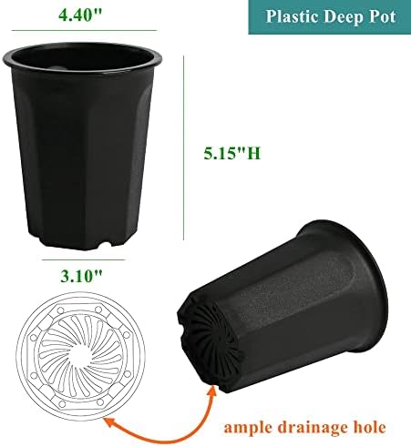 14 Pack 4.40 Inch Black Plastic Deep Nursery and Seedling Pots, Round Planter Container for Transplanting, Cutting, Succulent - Image 2