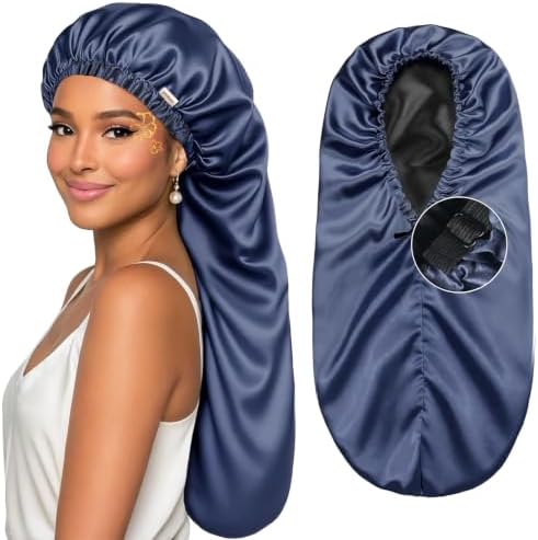 YANIBEST Adjustable Satin Sleep Bonnet, Double Layer Extra Long Hair Bonnet by yanibest