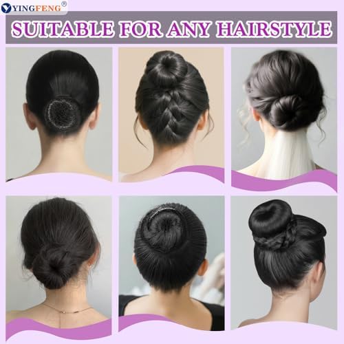 YINGFENG 134 Pcs Black Hair Bun Maker Kit Medium - 4 Bun Hair Pieces for Women, 20 Hair Net for Buns, 100 Bobby Pins for Women, 10 Hair Bands, for Ballet Styling, Hair Accessories for Girls - Image 6