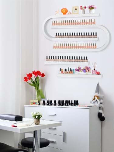 EBANKU 4PC U Shape Nail Polish Racks Heavy Duty Nail Shelfs for Wall Nail Polish Display Rack Cosmetic Display Cases Lipstick Perfume Wall Shelf Nail Polish Organizer for Home Spa Nail Salon (White) - Image 2
