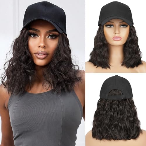 HANYUDIE Hat Wig for Women Wig Cap with Curly Hair Extensions Hat with Hair Wave Adjustable Baseball Cap Wigs by HANYUDIE