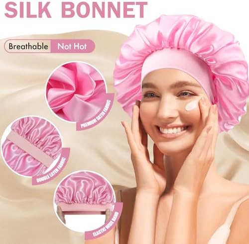 Satin Silk Bonnet for Hair, Double Layer Sleep Cap for Men & Women - Image 3