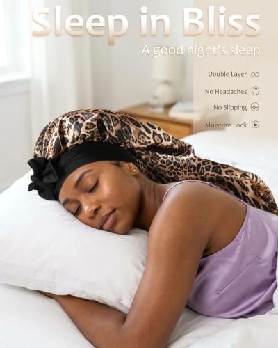 AWAYTR Long Satin Bonnet for Braids - Double Layer Hair Bonnet for Sleeping - Image 6
