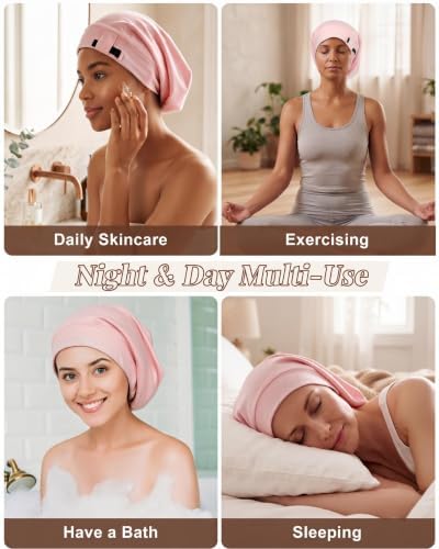 AWAYTR Satin Bonnet for Sleeping, Adjustable Curly Hair Cap for Women Men - Image 6