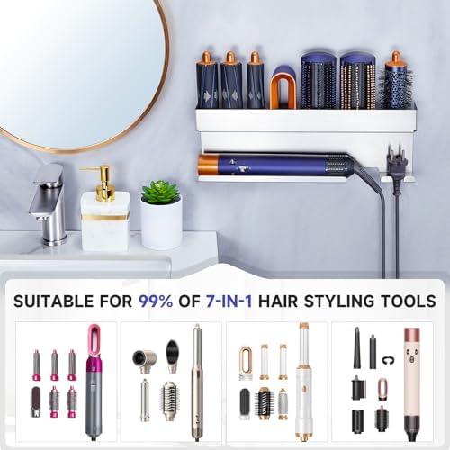 Storage Hair Dryer Holder for Curling Iron Wands Accessories, Hair Straightener Holder, Wall Mount Hair Tool Organizer for Styler Attachments, Curling Iron Holder Organizer for Bathroom, Silver - Image 5