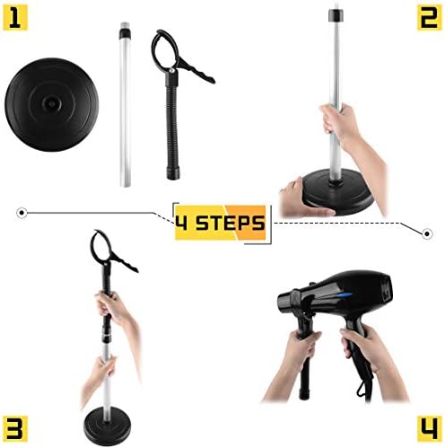 Hair Dryer Stand, 360 Degree Rotating Lazy Hair Dryer Stand Hand Free With Heavy Base, Hands-Free Blow Dryer Holder Countertop, Adjustable Height Countertop Stand - Image 5