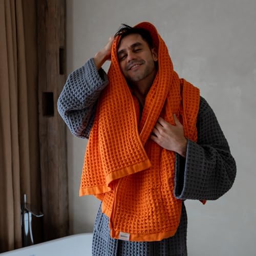 Luxury Organic Japanese Cotton Waffle Bath Towel | Thick, Absorbent, Quick Dry Bathroom Towels for Shower, Sauna, Onsen| Hotel & Spa Quality, Gift-Ready (Coral Orange, Face Towel (6 Pack)) - Image 4
