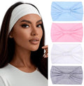XTREND 4 Pcs Wide Headband Boho Fashion Knotted Bandanas Stretch Non-slip Knotted Solid Color Bandanas for Women's Outdoor Yoga Exercise Hair Accessories (Sky Blue, Pink, White, Light Gray) by XTREND